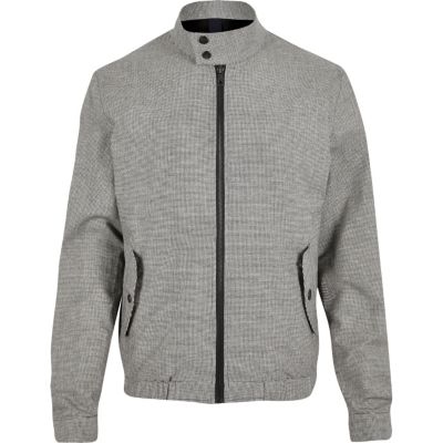 Grey check funnel neck harrington jacket